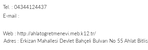 Bitlis Ahlat retmenevi telefon numaralar, faks, e-mail, posta adresi ve iletiim bilgileri